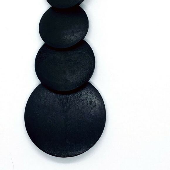 Black Wood Layered Circle Tiered Dangle Earrings - Picture 3 of 4